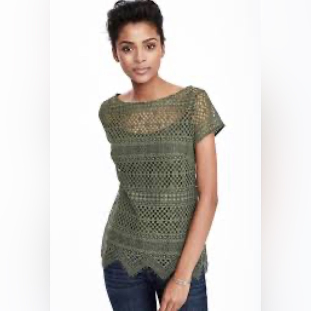 Banana Republic Olive Crochet Short Sleeve Top